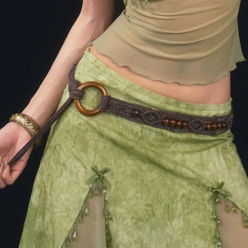 Women’s Vintage Woven Waist Chain - Handmade Brown Beaded Belly Chain Body Jewelry for Jeans, Dresses & Fashion Accessories