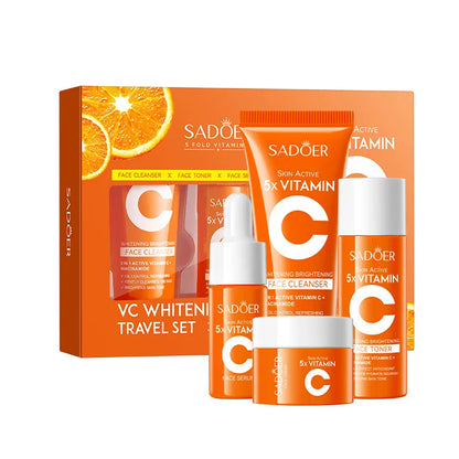 SADOER Vitamin C Skincare Kit - 4 Piece Whitening Moisturizing Travel Set with Cleanser Toner Serum & Face Cream
