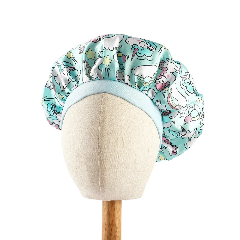 African Print Kids Satin Bonnet - Adjustable Ankara Sleep Cap for Babies & Children, Silk Shower Hat