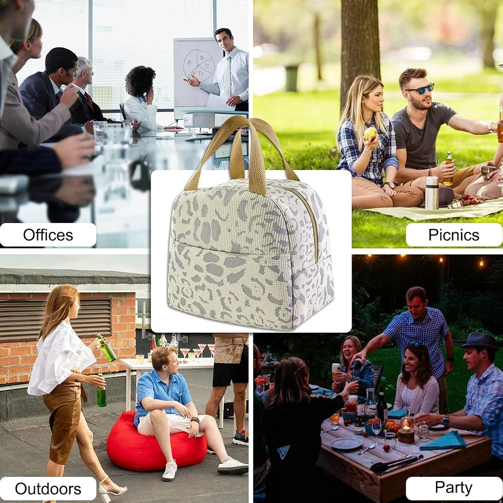 Ink Pattern Insulated Lunch Bag - Bento Box Cooler Tote with Ice Pack for Travel & Picnic