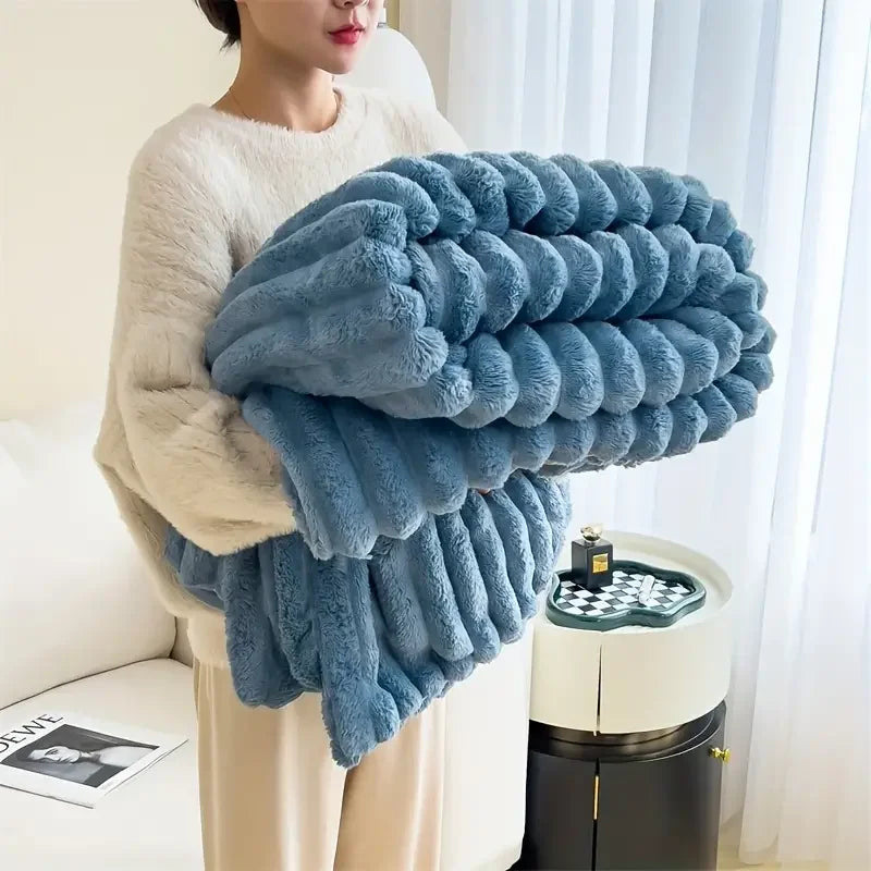Light Luxury Solid Color Rabbit Velvet Blanket – Thick Warm Flannel Winter Blanket for Bedroom & Living Room