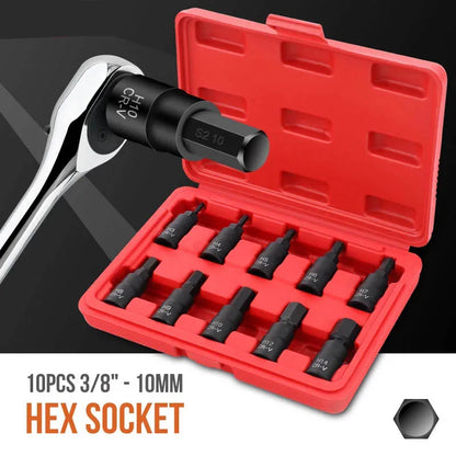 Hi-Spec 10PC 3/8-Inch Drive Socket Set - Torx, Hex & Spline Auto Repair Tool Kit with Red Case