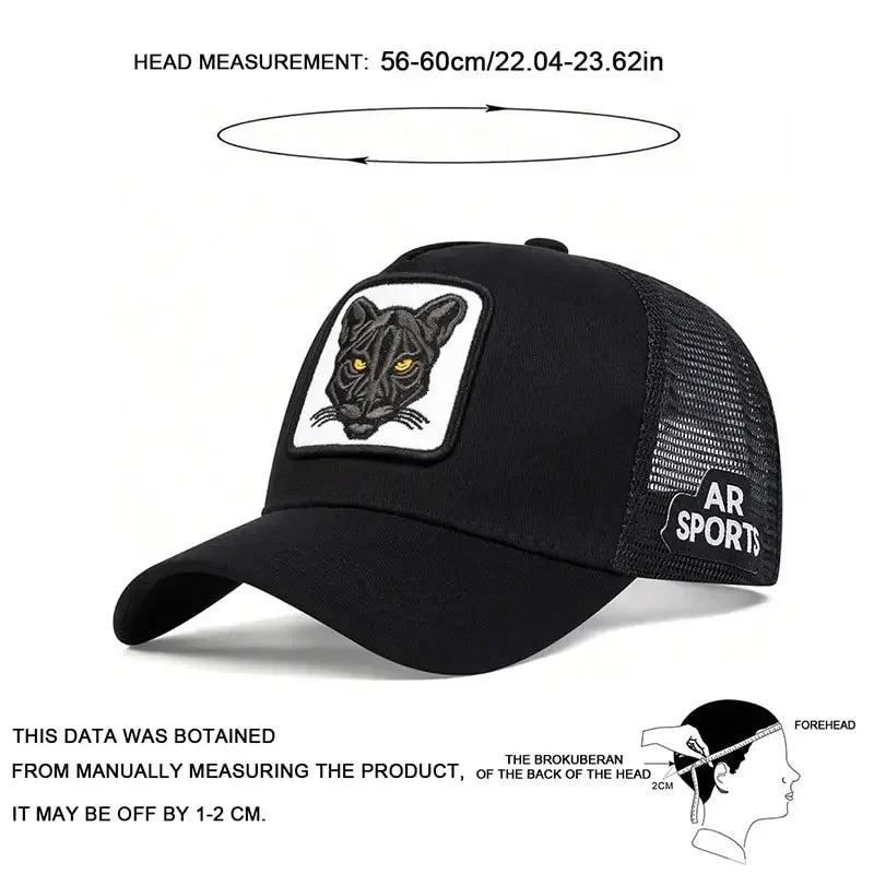Panther Embroidery Baseball Cap - Unisex Adjustable Mesh Sun Protection Hat for Spring & Summer Outdoor Wear
