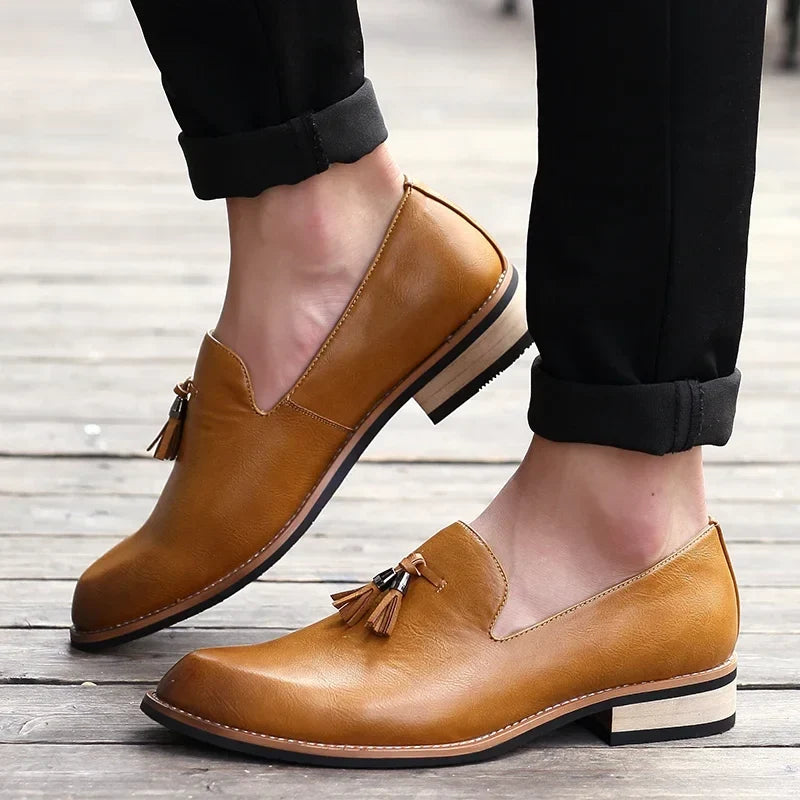 Men’s Italian Leather Slip-On Oxford Shoes - Classic Flat Formal Business & Dress Shoes for Men