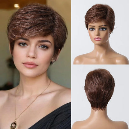 Short Pixie Cut Grey Human Hair Wig – 8 Inch Layered Fashion Wig for Women, Daily Use, Machine Made