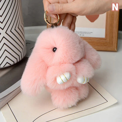 15cm Rabbit Fur Keychain – Fluffy Bunny Pendant for Women’s Bags, Car Keys & Decorative Accessories Gift