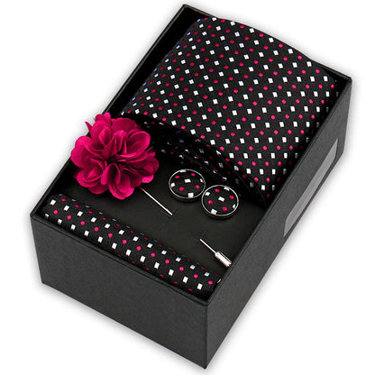 Men’s 4-Piece Tie Set Gift Box - Elegant Necktie with Handkerchief, Cufflinks & Brooch for Business, Wedding & Suit Accessories