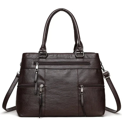 Women's Leather Handbag - Elegant Top-Handle Shoulder Crossbody Bag with Large Casual Tote Design