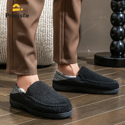Men's Winter Slippers - Warm Felt House Shoes with Non-Slip TPR Sole & Memory Foam Cushion