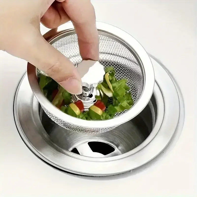 Kitchen Sink Strainer Set - Stainless Steel Mesh Drain Basket with Handle & Stopper