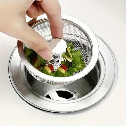 Kitchen Sink Strainer Set - Stainless Steel Mesh Drain Basket with Handle & Stopper