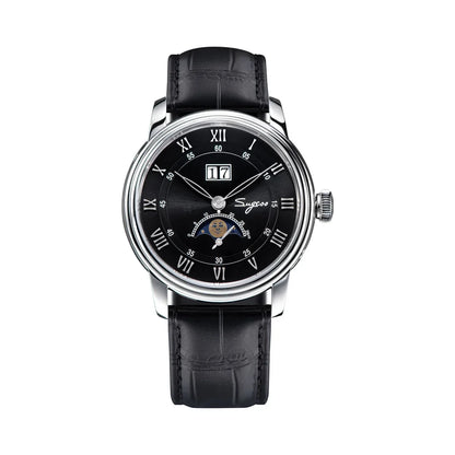 Sugess Moonphase Men’s Automatic Mechanical Watch — 40MM Stainless Steel with Seagull ST2528 Movement and Blue Sandstone Dial