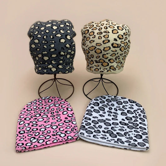 Retro Leopard Wool Knit Beanie - Warm Autumn Winter Hip Hop Y2K Street Fashion Hat