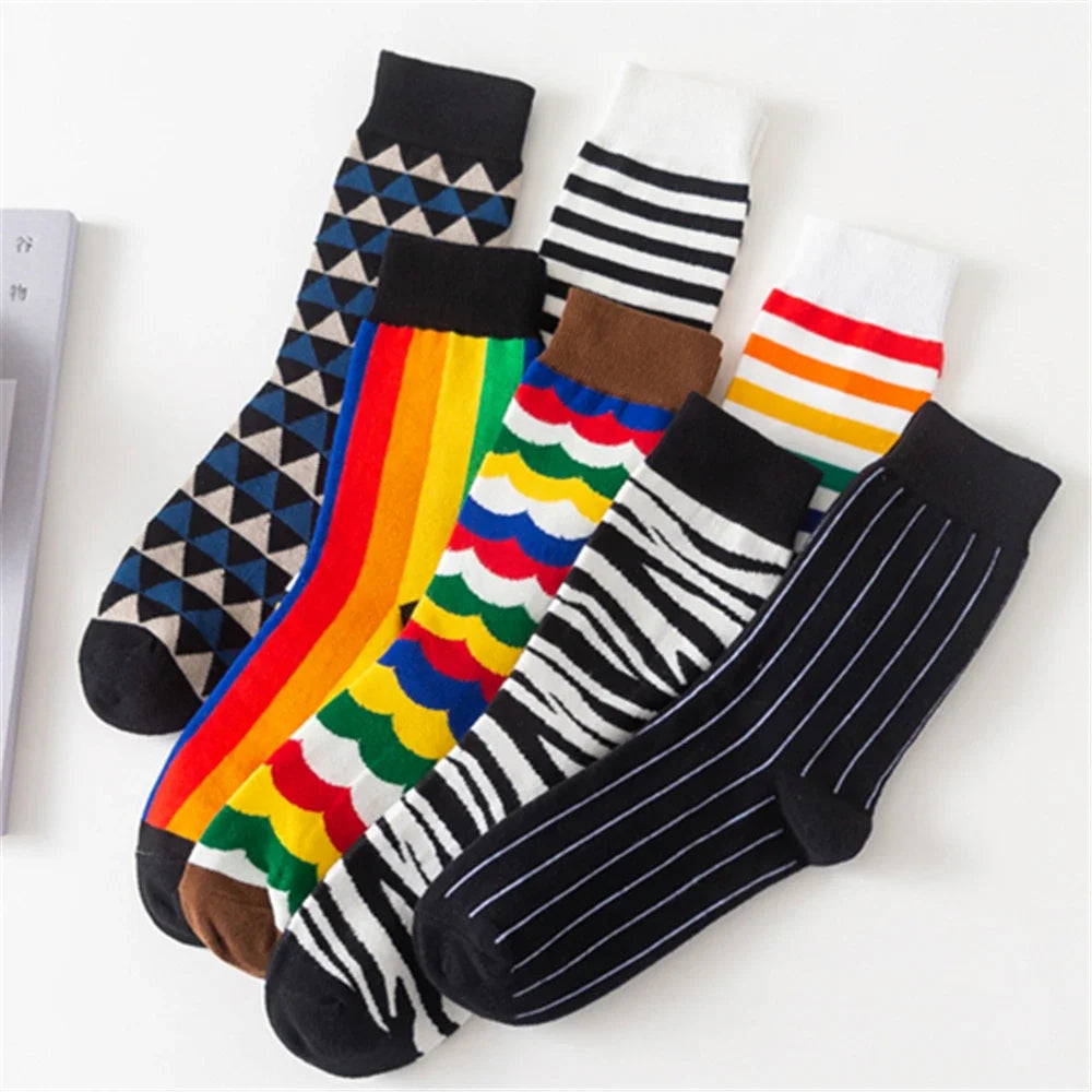 Colorful Striped Art Socks for Men – Rainbow Zebra Pattern Winter Fashion Crew Socks, Unisex Business Casual Combed Cotton Dropshipping Socks