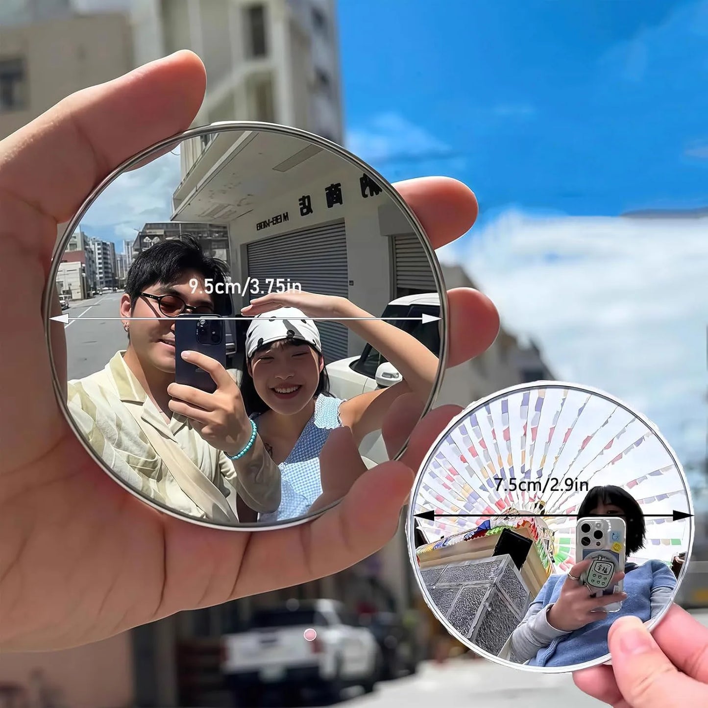Mini Round Selfie Mirror - 7.5cm/9.5cm Portable Convex Wide-Angle Mirror for iPhone, Samsung & Vlogging
