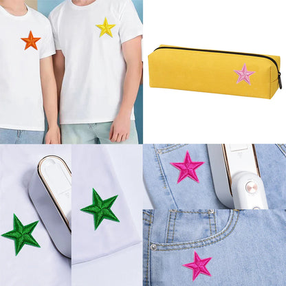 10pcs Mini Star Iron-On Embroidery Patches – Small Pentagram Appliques for DIY Clothing, Black White Gold Fashion Decoration