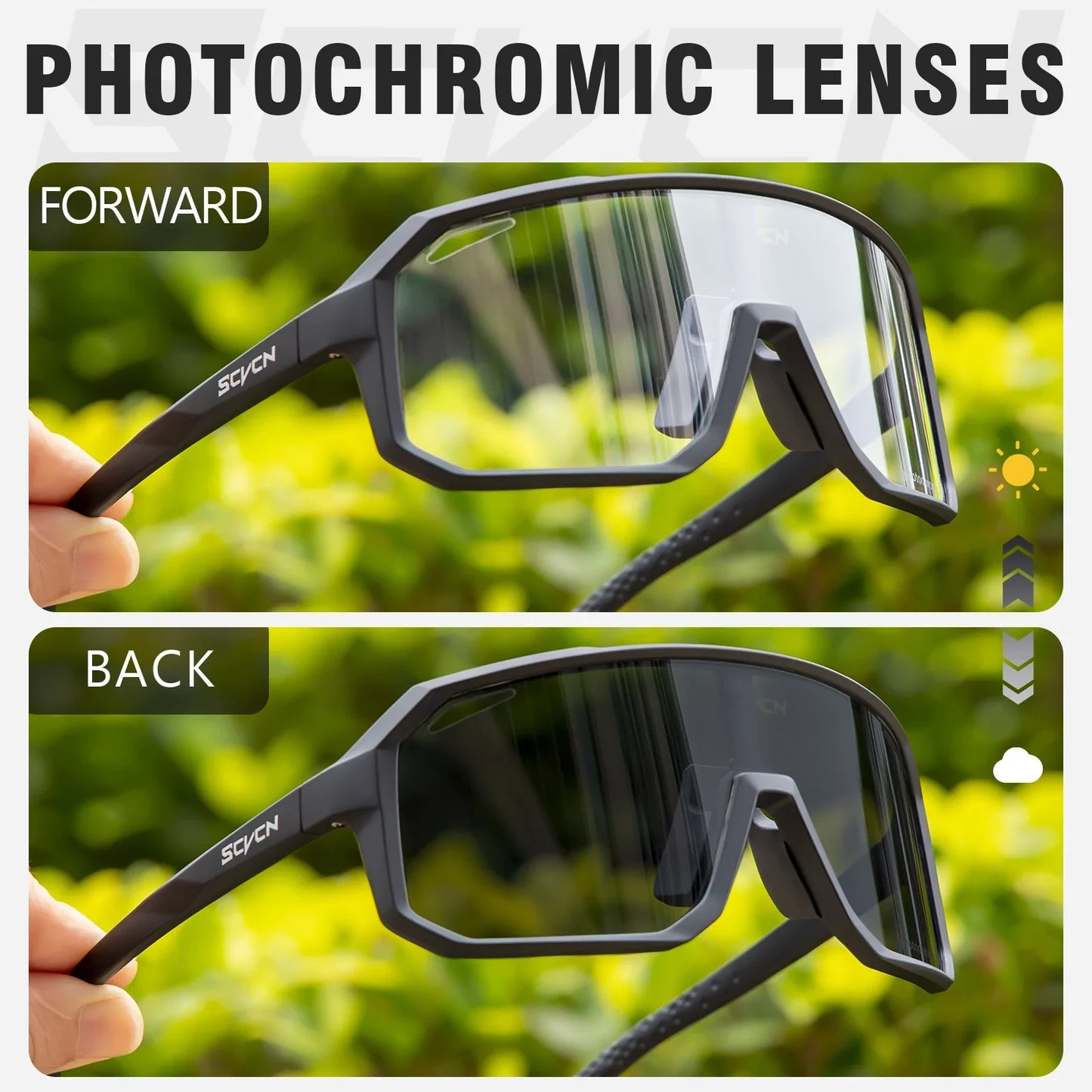 SCVCN Photochromic Cycling Glasses – UV400 Sports Sunglasses for Bike, Mountain, Golf, Baseball – Men and Women