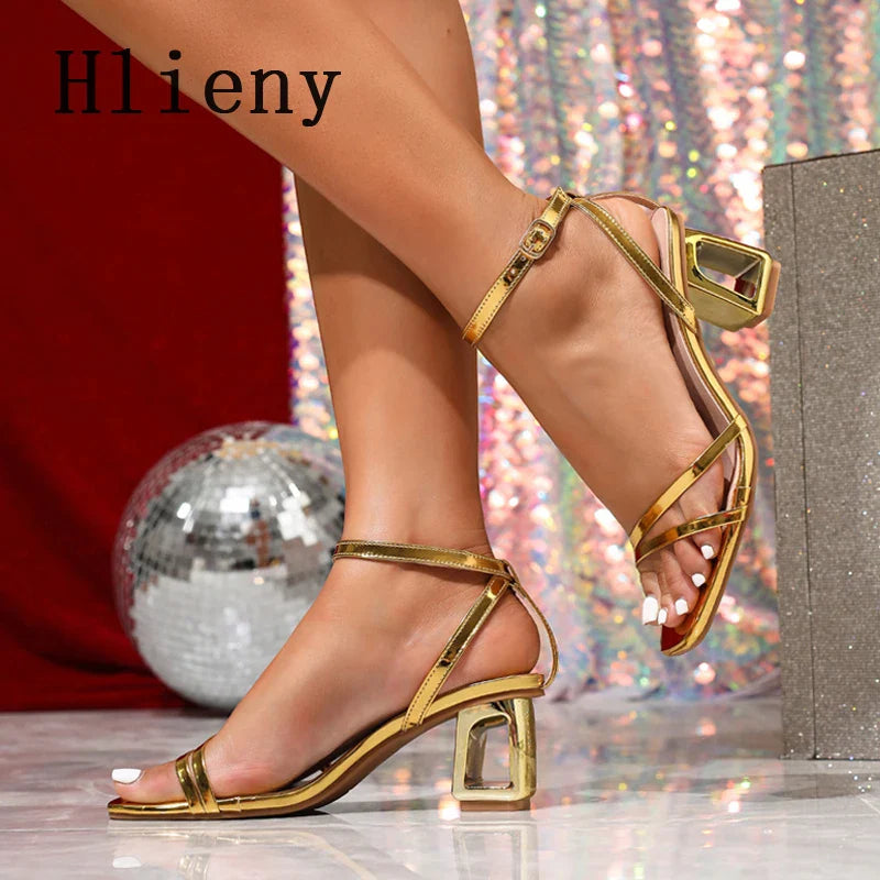 Hlieny 2025 Women’s Summer Narrow Band Sandals — Elegant Square Heel Dress Shoes