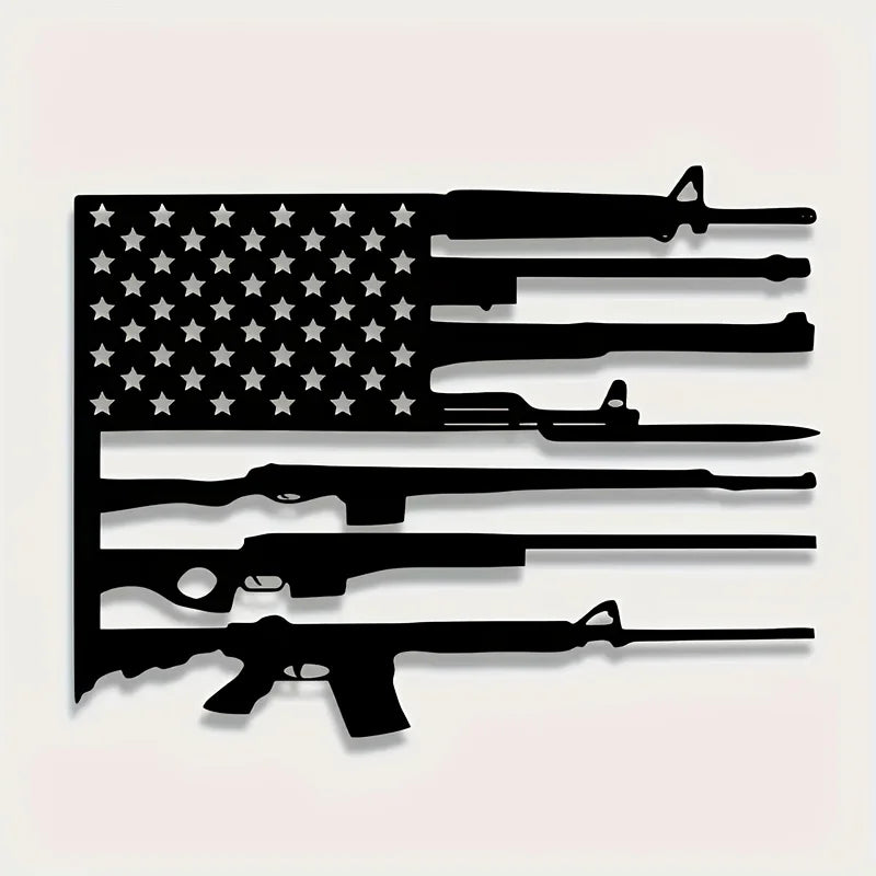 Gun Metal Flag Wall Art - Unique Black Metal Decor for Indoor Outdoor Living Room and Home Spaces