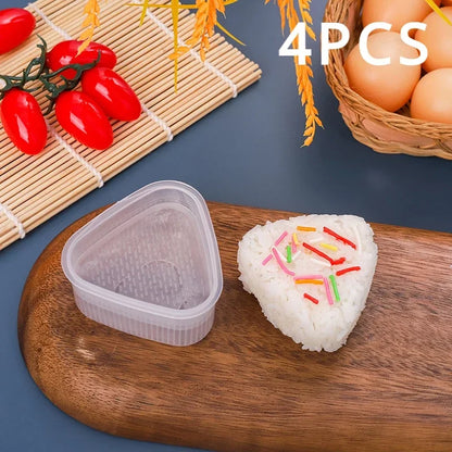 4PCS Transparent Sushi Mold Set – Triangular Onigiri Rice Ball Maker & Food Press Kit for Bento Kitchen Use