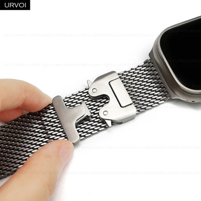 URVOI Stainless Steel Mesh Band for Apple Watch Ultra 2/1, Series 10/9 – 316L Secure Parachute Buckle, 46/49mm