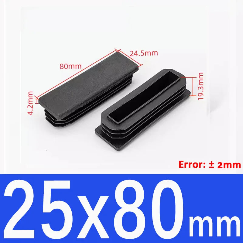 Black Square Tube End Caps - Plastic Blanking Plugs for Furniture, Tables & Chairs 10-100mm