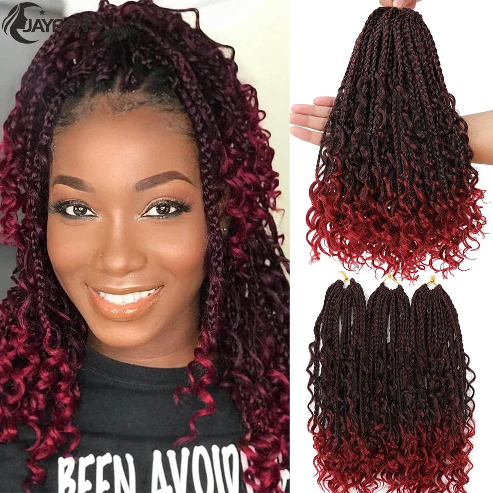 Jayfans Crochet Goddess Box Braids With Curly Ends - Bohemian Bob Style Synthetic Braiding Hair 1B 30 Blue Ombre Extensions