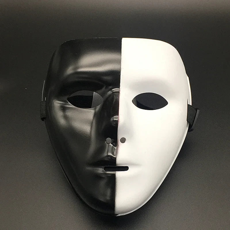 Halloween Masquerade Full Face Mask – Hand-Painted White & Black Gold Death Clown for Adults