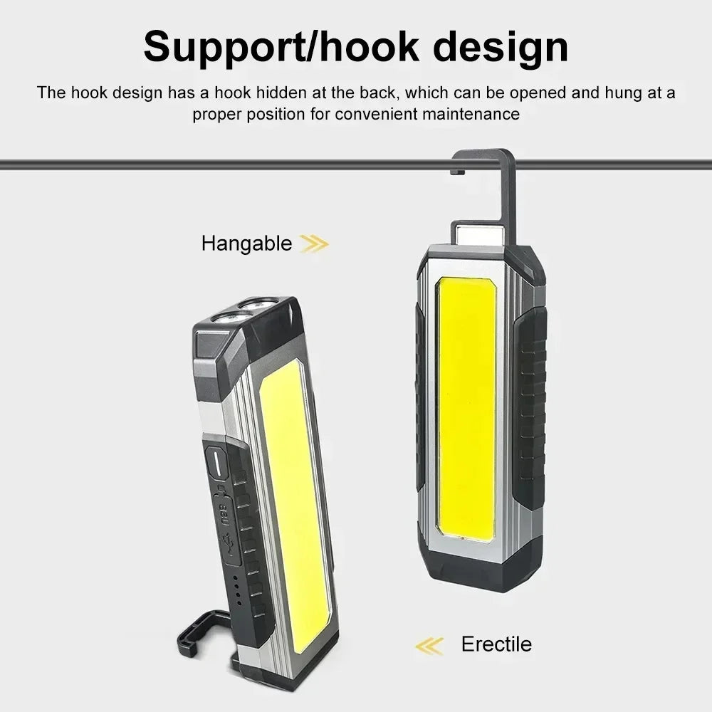 COB LED Work Light - USB Rechargeable Flashlight with Power Bank, Magnetic Waterproof Camping Lantern, 4000mAh