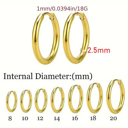 Tiny Stainless Steel Hoop Earrings - 8-20mm Dainty Round Ear Buckle Piercing Jewelry for Women & Men