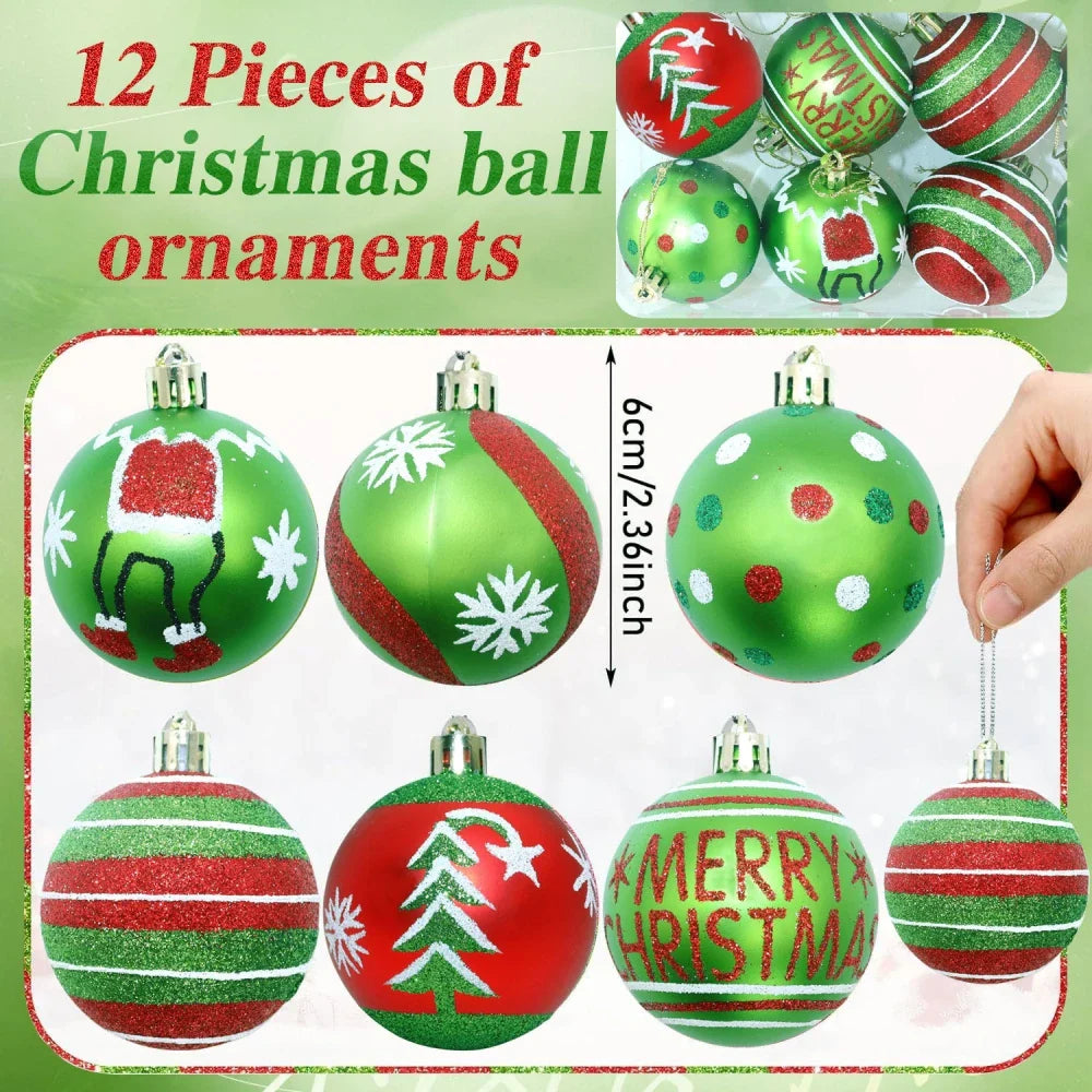 12PCS 6cm Christmas Ball Ornament Set – Festive Decorations for Tree, New Year, Wedding & Spring Festival Party Scenes