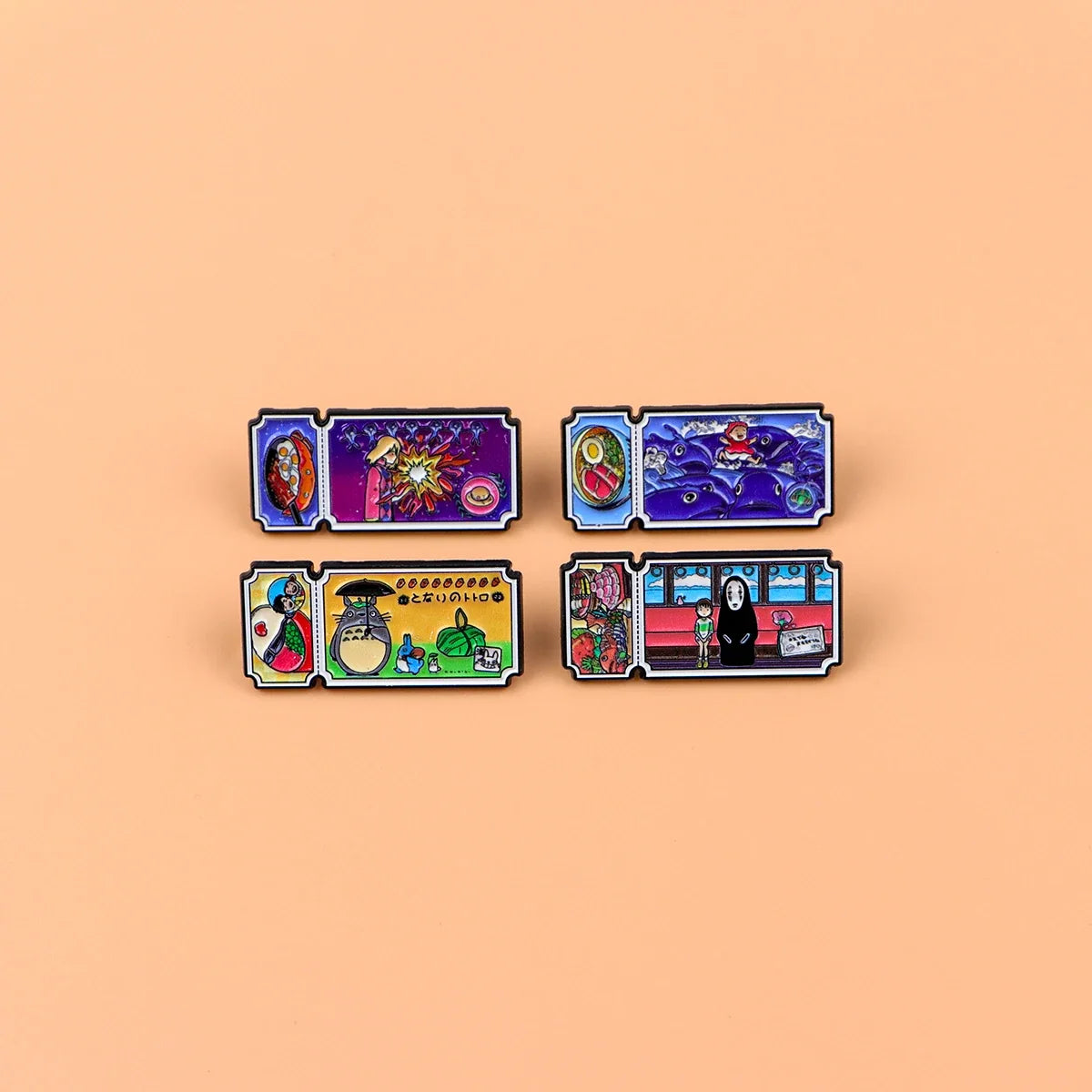 4Pcs Anime Movie Ticket Enamel Pins - Cute Cat Brooch Badges for Backpacks, Lapels and Fan Gifts