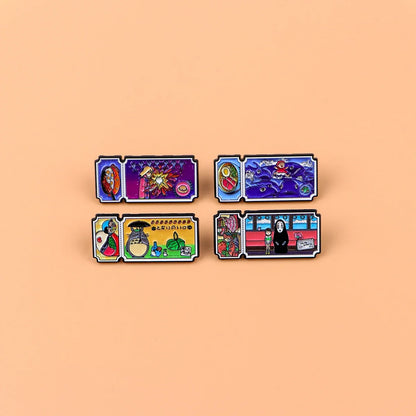 4Pcs Anime Movie Ticket Enamel Pins - Cute Cat Brooch Badges for Backpacks, Lapels and Fan Gifts