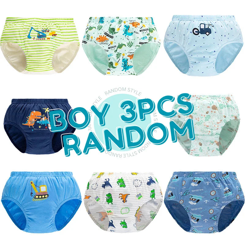 3Pcs Boys Cotton Underwear Set - Cartoon Vehicle Briefs with Breathable Soft Fabric for Kids