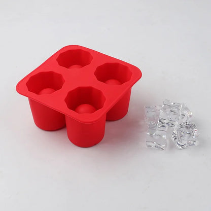 Silicone Ice Cube Mold – 4-Hole Round Press Ice Block Maker for Whiskey, Beer & Drinks | Reusable Cup-Shaped Ice Tray Kitchen Tool