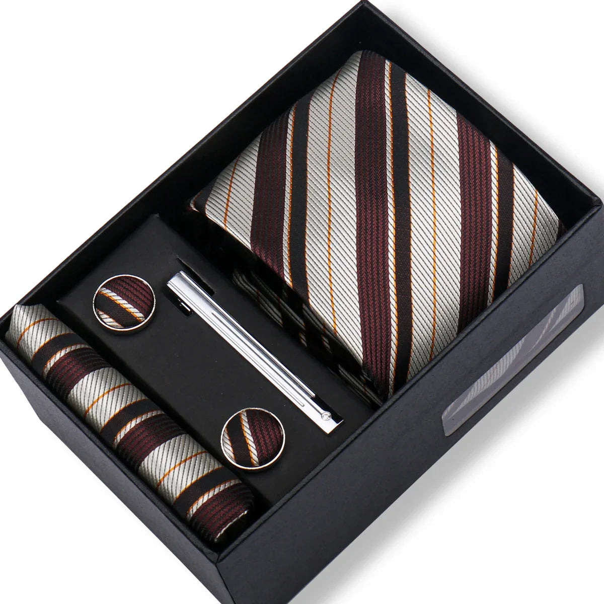 Men’s Green Business Tie Set - Premium Necktie with Hanky, Cufflinks & Tie Clip Gift Box for Wedding Formal Wear