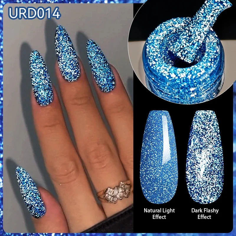 UR SUGAR Champagne Gold Silver Reflective Glitter Gel Nail Polish 15ml - Semi-Permanent Soak Off UV Manicure Art Varnish