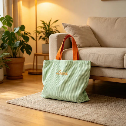 Striped Canvas Shoulder Bag - Custom Embroidered or Standard Back-to-School Tote