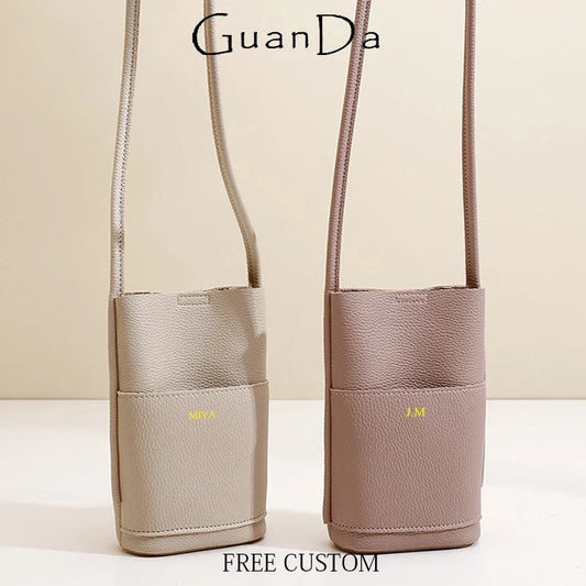 Luxury PU Leather Phone Bag - Custom Letter Crossbody Shoulder Purse for Women’s Fashion Travel & Daily Use