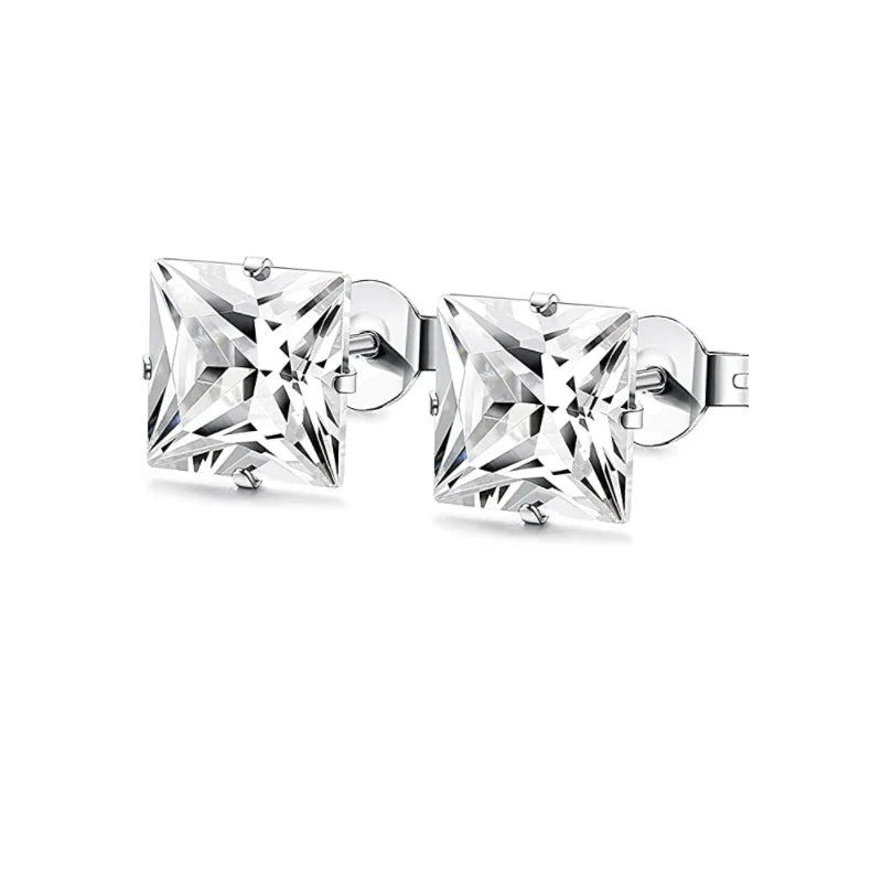 Unisex Stainless Steel Cubic Zirconia Stud Earrings Set (1–8 Pairs) – 6mm Minimalist Ear Piercing Jewelry for Men & Women