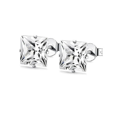 Unisex Stainless Steel Cubic Zirconia Stud Earrings Set (1–8 Pairs) – 6mm Minimalist Ear Piercing Jewelry for Men & Women
