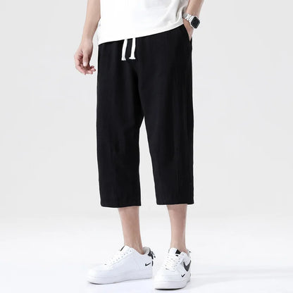Men's Cotton Blend 3/4 Length Shorts - Casual Loose Fit Drawstring Summer Shorts with Pockets