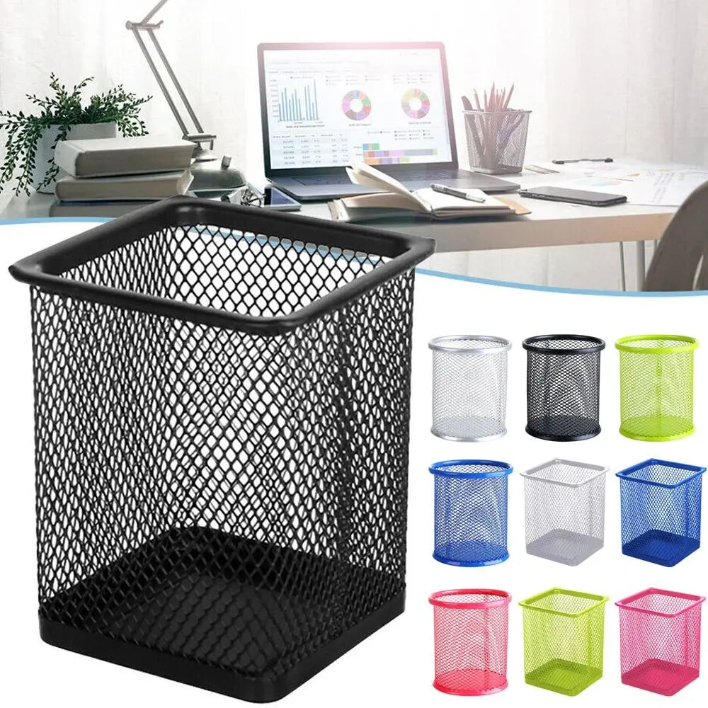 Multifunction Mesh Pen Holder - Round or Square Desk Organizer for Pens, Pencils & Stationery