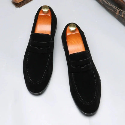 Men’s Suede Leather Slip-On Loafers - Lightweight Comfortable Driving, Party & Wedding Shoes