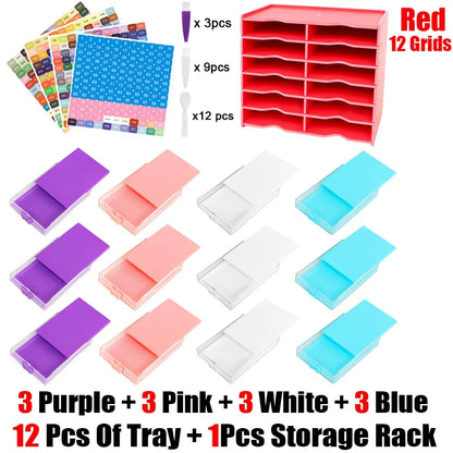 HOMFUN 5D Diamond Painting Tray Kit – 12/24/48 Slots with Storage Rack Organizer for Drill Plate Accessories