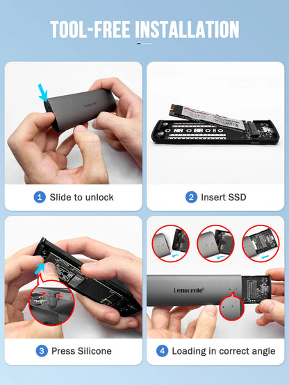 Lemorele SD1L M.2 NVMe SSD Enclosure – 10Gbps PCIe USB 3.1 Gen2 Type-C Adapter, M/B Key Solid State Drive Case