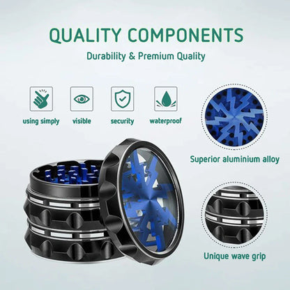 60mm 4-Part Aluminum Herb Grinder – Metal Spice Mill with Transparent Skylight for Tobacco & Smoking Accessories