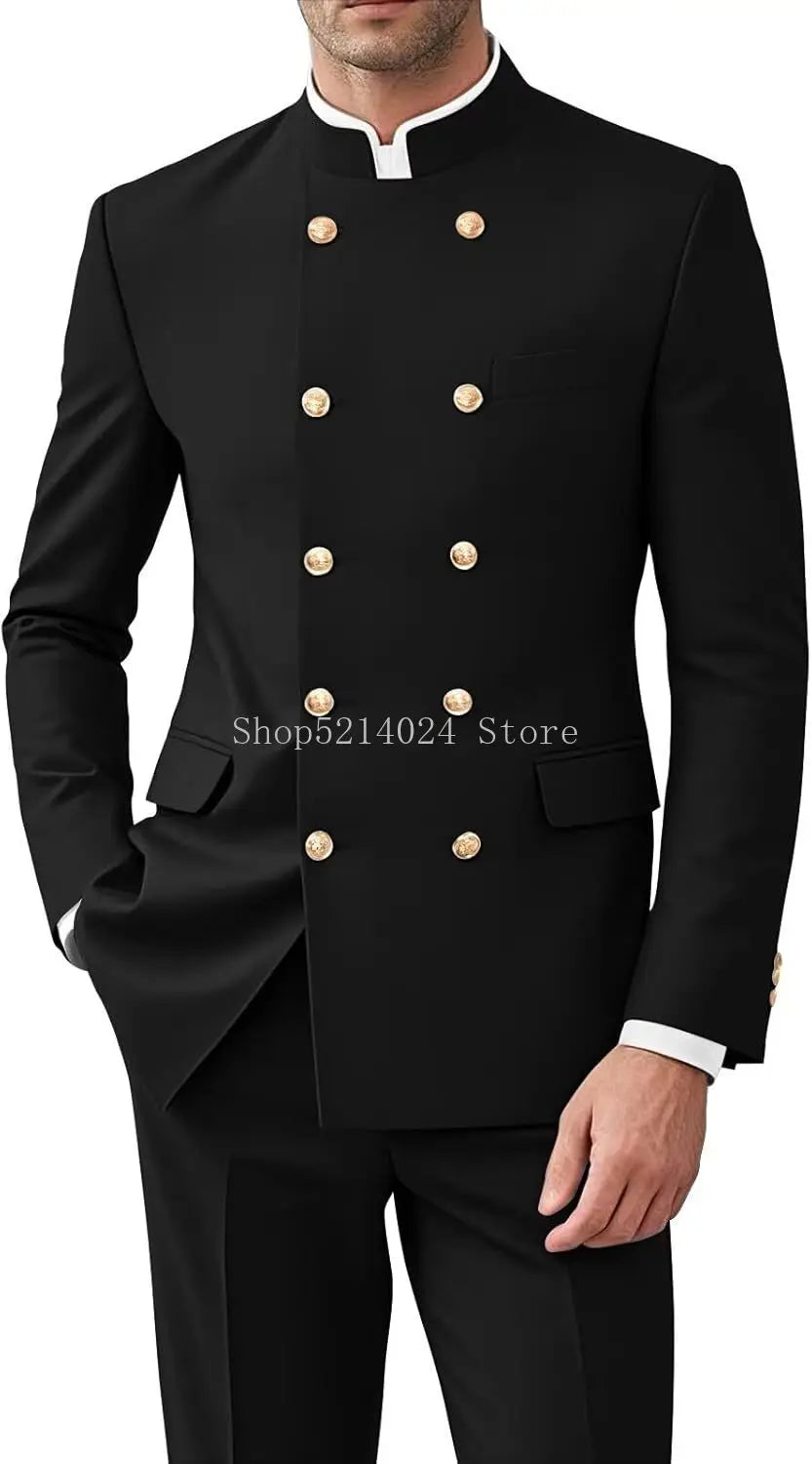 Men's 2-Piece Suit Set - Gold Button Jacket and Pants for Weddings & Formal Events