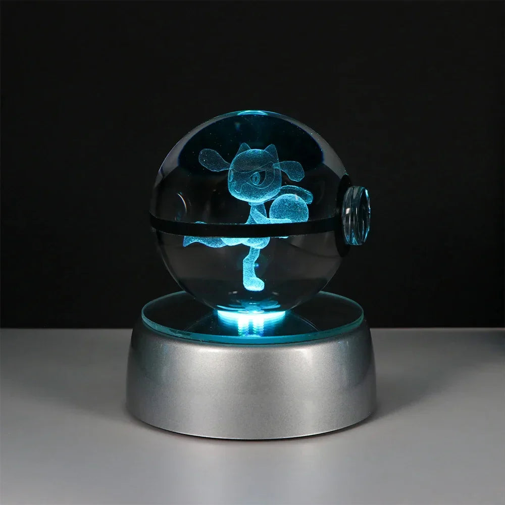 Pokemon Crystal Ball Night Light – Pikachu, Gengar, Eevee, Mewtwo & Lucario LED Pokeball, Kids Birthday Gift & Home Decor