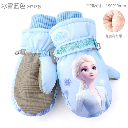 Hasbro Princess Elsa Kids Ski Gloves – Cute Waterproof & Warm Velvet Winter Gloves for Girls